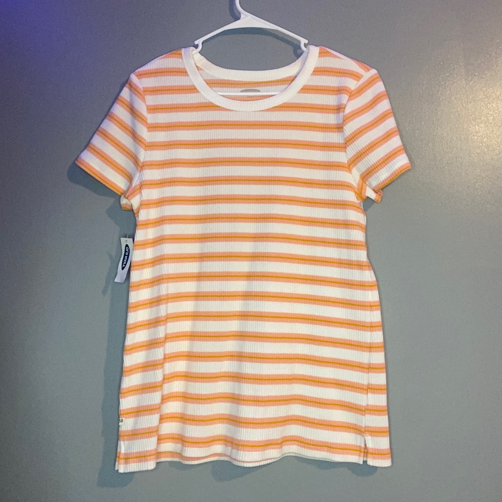 old navy orange and red striped tee